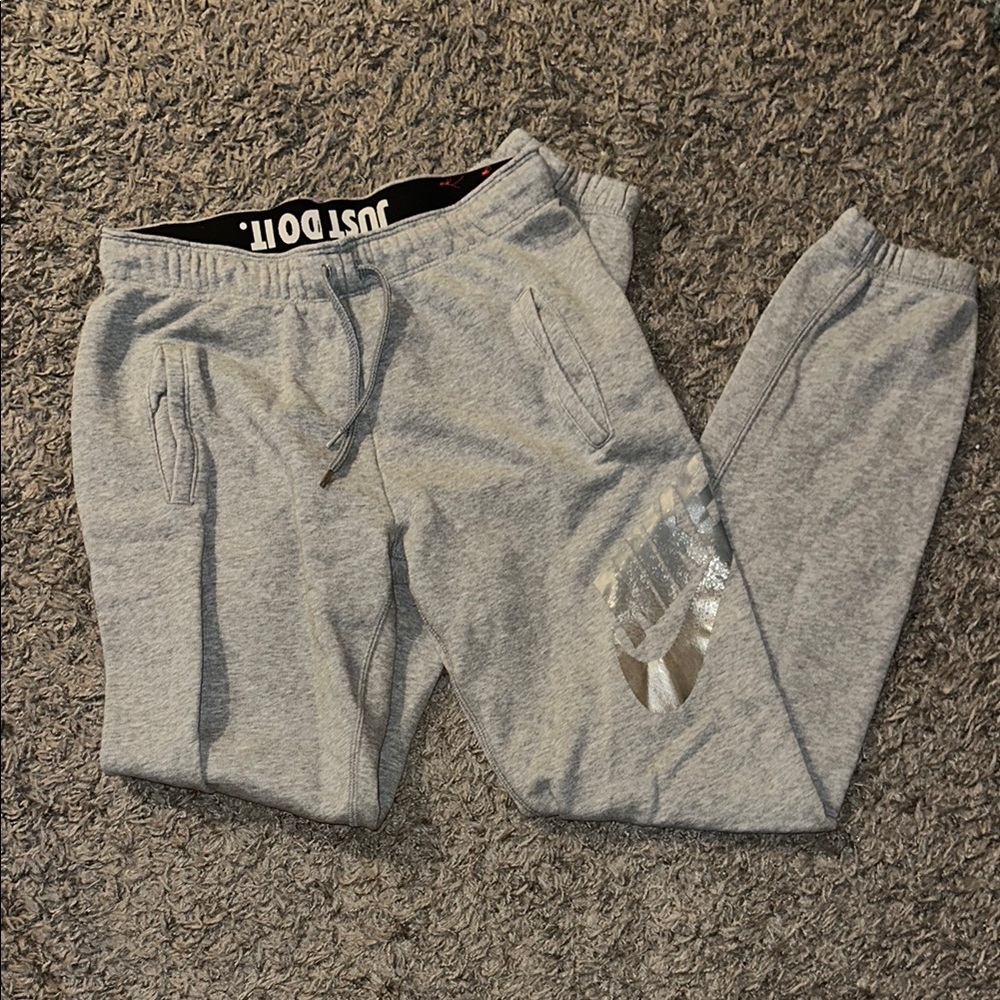 Nike Gray Joggers with Silver Logo